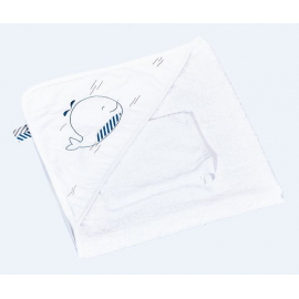 Sauthon - blue baleine cape de bain plus gant
