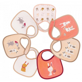 Lot de 7 bavoirs Trois kilos sept - Chat Lapin